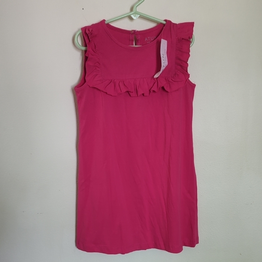 New with Tags ATUN Pink Sleeveless Cotton Ruffle Dress Girls Size 7-8 years